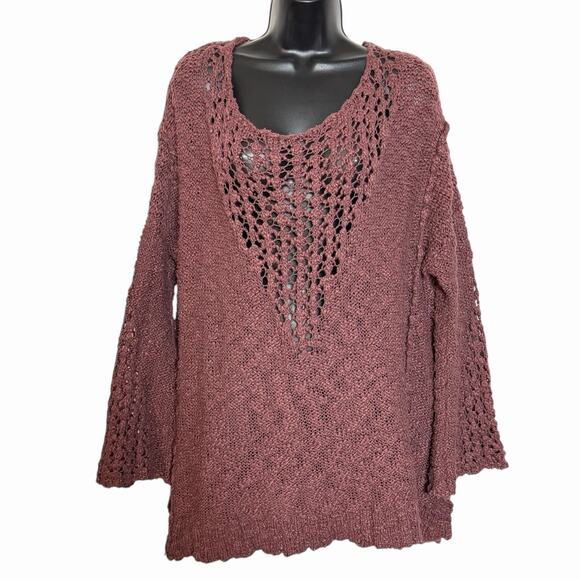FREE PEOPLE SOFT OVERSIZED PRETTY POINTELLE OPEN KNIT SWEATER BOHO COZY SZ S-XL - Picture 1 of 6